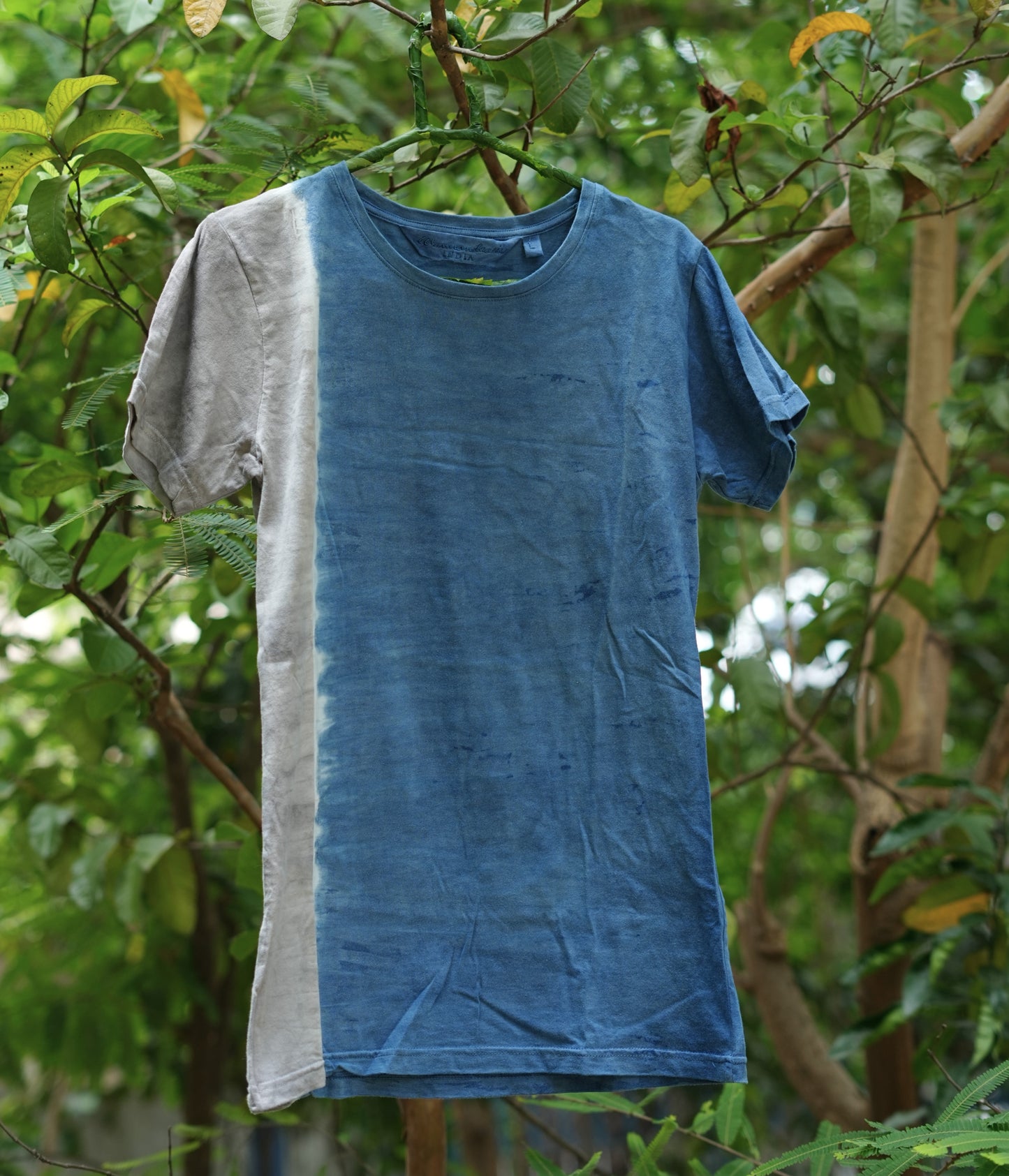 Chaitanyaā | Natural Dyed Organic Cotton T-shirt for Women | Navy White Sandgray