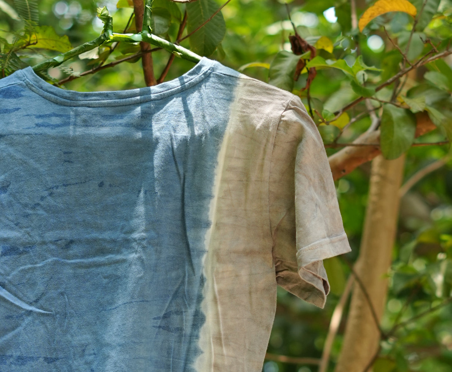 Chaitanyaā | Natural Dyed Organic Cotton T-shirt for Women | Navy White Sandgray