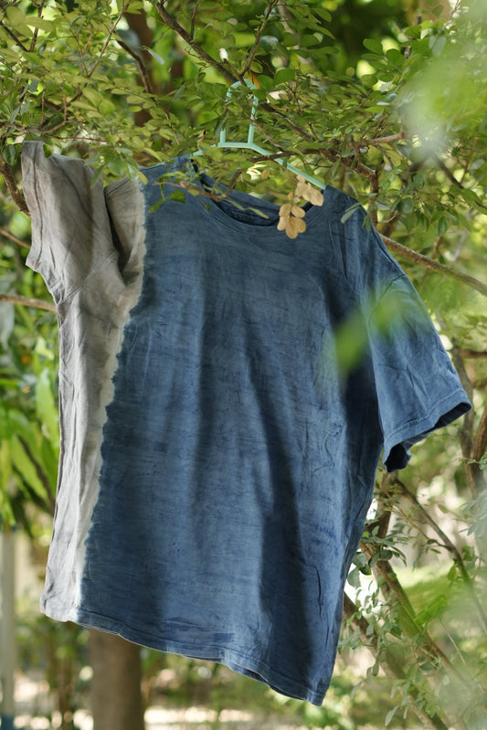 Nimāii| Natural Dyed T-shirts for Men | Organic Cotton | Navy White Sandgray